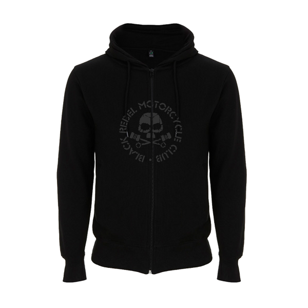 SKULL & PISTONS BLACK ZIP HOODIE